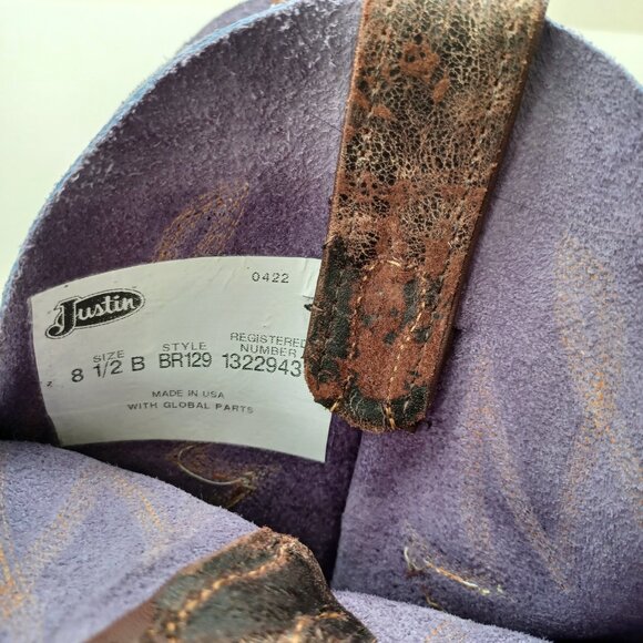 Justin Boots Brown Purple Leather Western Cowgirl Rodeo Womens 8.5 NEW - Picture 12 of 15